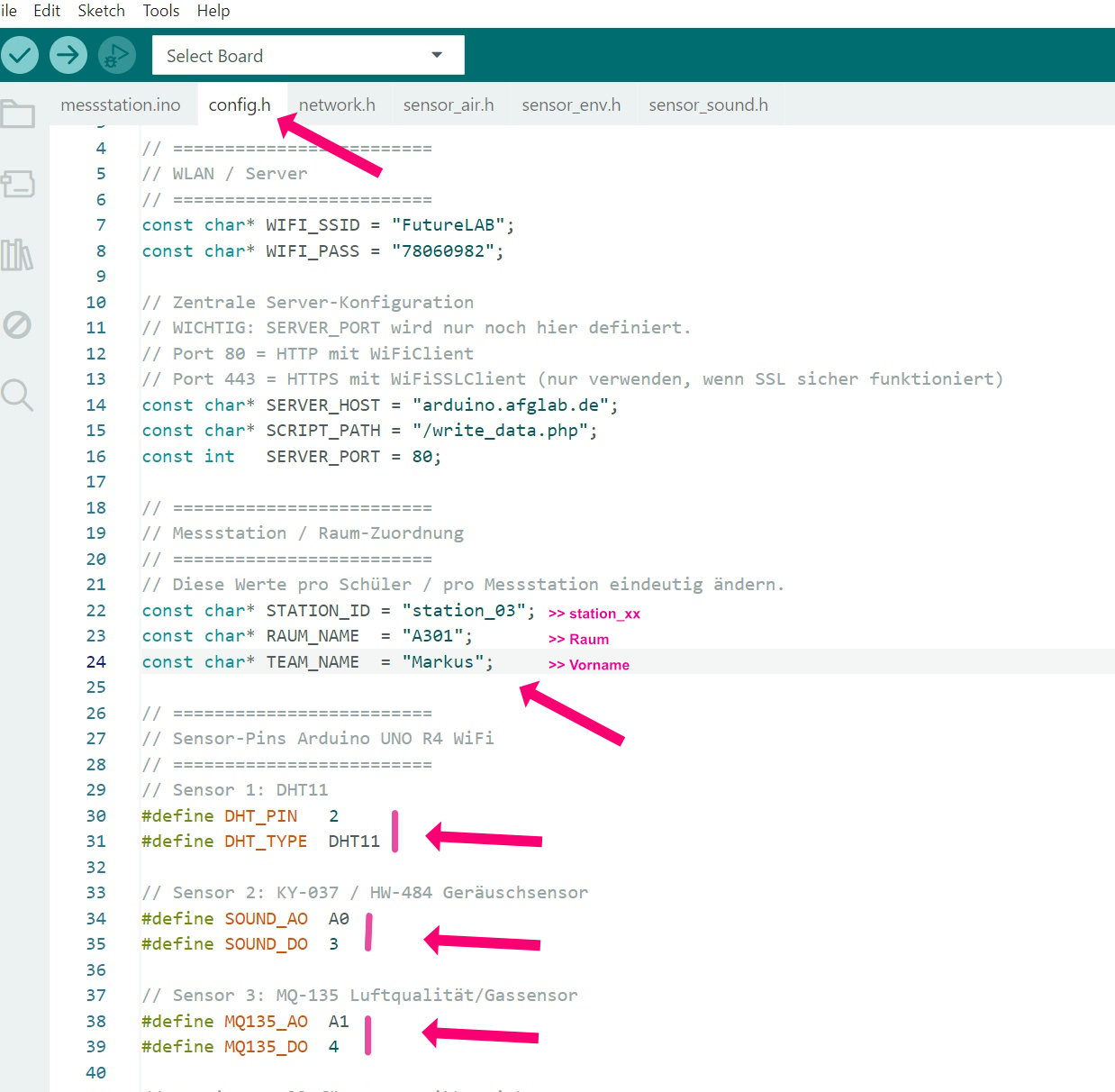 Screenshot der config.h